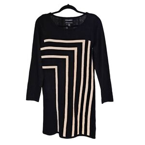 Cynthia Rowley 100% Extrafine Merino Wool Dress Black Geometric Stripe M